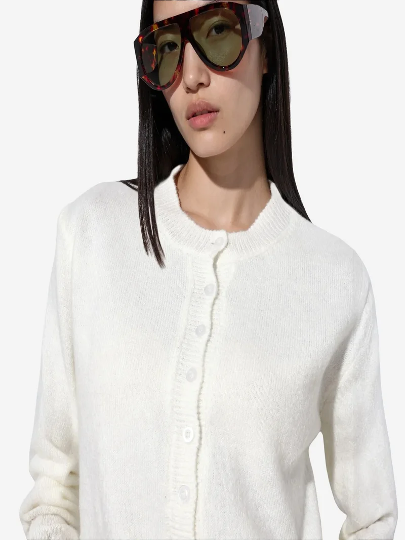 فيورنا VIORNA Ribbed Crew Neck Button Cardigan