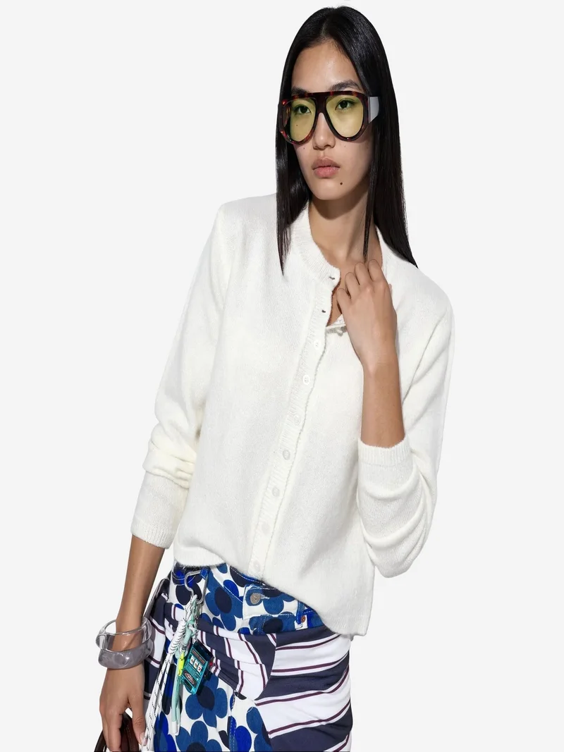 فيورنا VIORNA Ribbed Crew Neck Button Cardigan