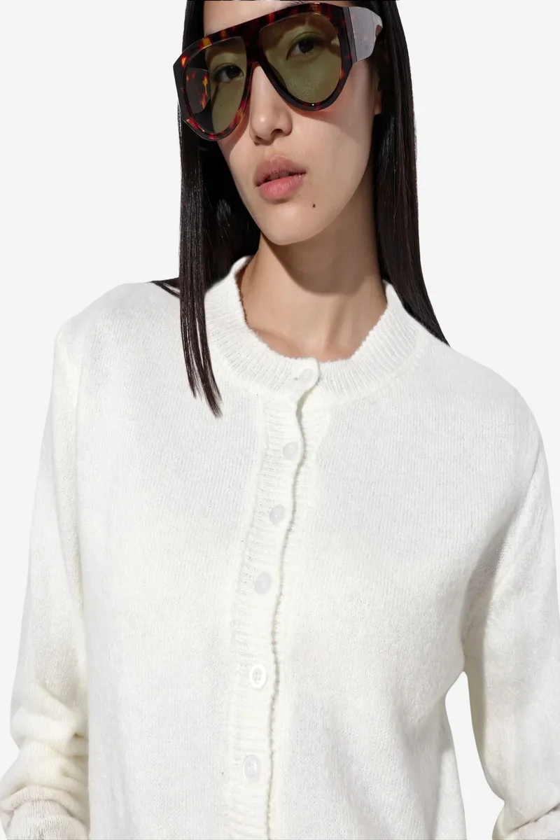 Viorna VIORNA Ribbed Crew Neck Button Cardigan