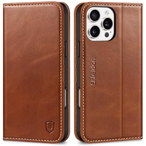 SHIELDON Case for iPhone 16 Pro Max 5G 2024, Genuine Leather Folio Wallet Magnetic Kickstand RFID Blocking Card Slots Shock-Absorbent Phone Cover Compatible with iPhone 16 Pro Max 6.9" - Retro Brown - Image 1