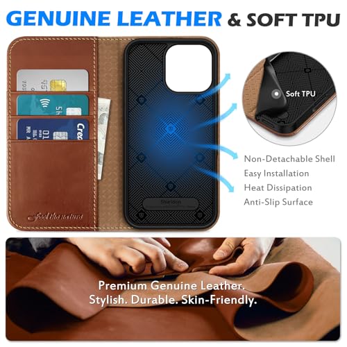 SHIELDON Case for iPhone 16 Pro Max 5G 2024, Genuine Leather Folio Wallet Magnetic Kickstand RFID Blocking Card Slots Shock-Absorbent Phone Cover Compatible with iPhone 16 Pro Max 6.9" - Retro Brown - Image 3