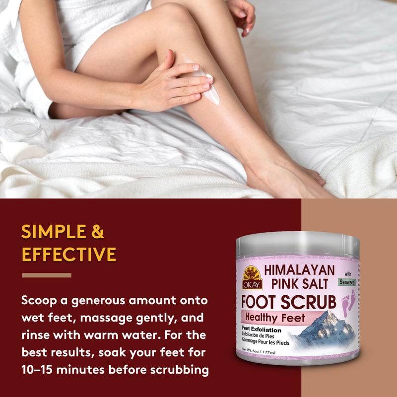 OKAY Himalayan Pink Salt Foot Scrub - Himalayan Salt Scrub, Body Exfoliator for Women and Men, Exfoliating for Feet, Hands & Face, Vegan, Natural Ingredients - 6 oz Jar (Pack of 1) - Image 4