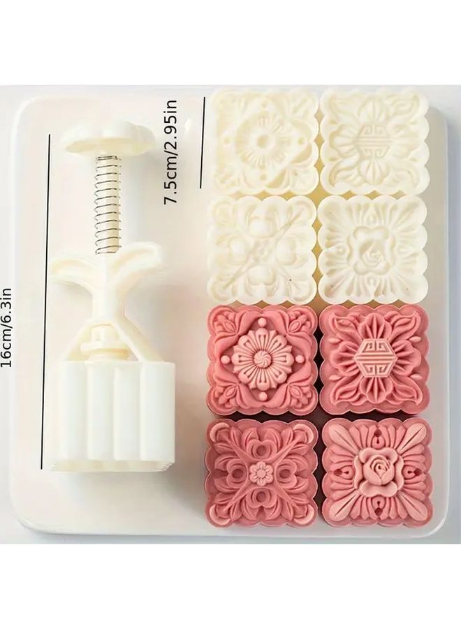 75g Classic Square Mooncake Mold Set 4 Pcs Non Stick Hand Press Baking Tool - Image 3