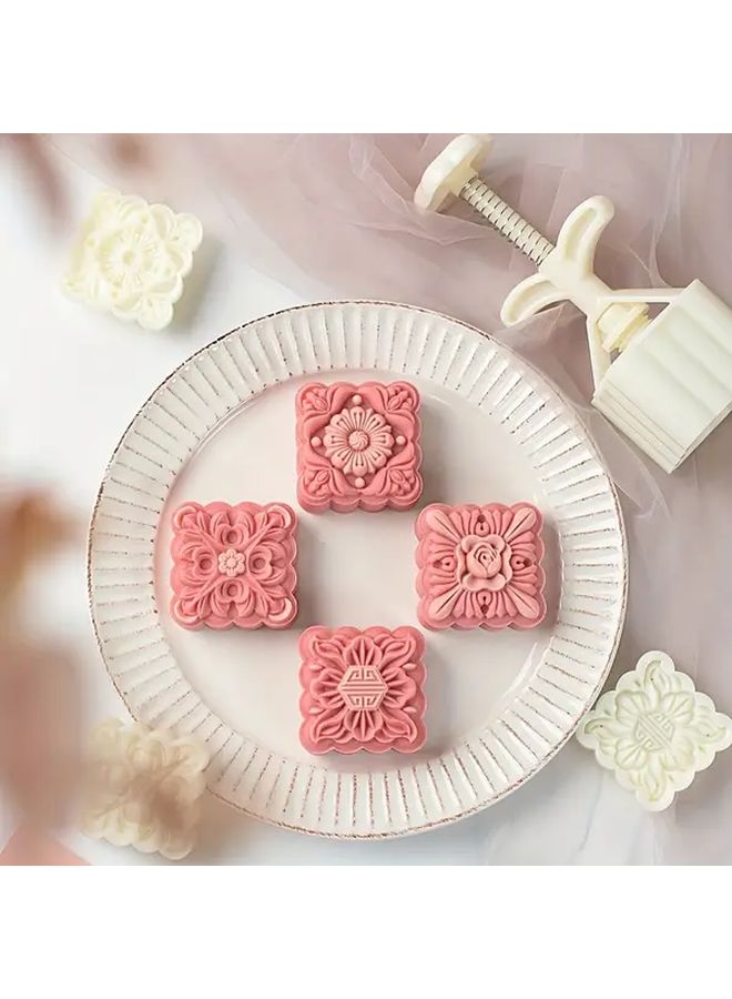75g Classic Square Mooncake Mold Set 4 Pcs Non Stick Hand Press Baking Tool - Image 2