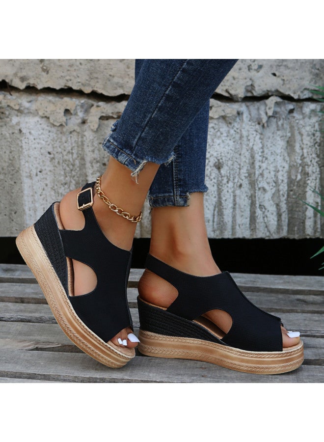 Summer New Style Fish Mouth Large Size Export Wedge Heel Open Toe Buckle Roman Style High Heel Sandals