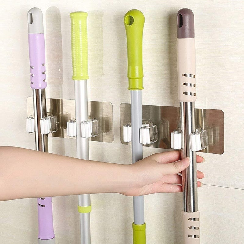 BLINE Double Mop and Broom Stick Holder with Wall Self Adhesive Sticker for Broom Pan Double Mop Holder