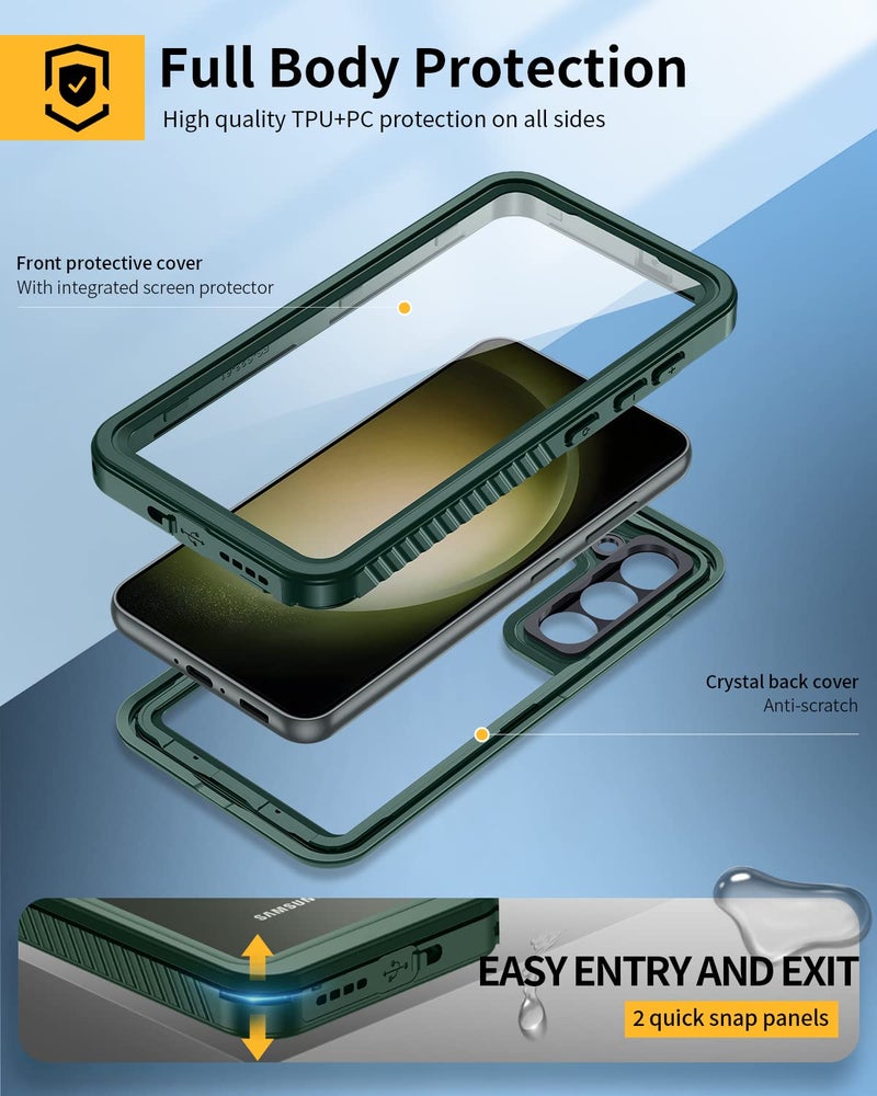 Lanhiem for Samsung Galaxy S23 Case (Not for S23 Plus), IP68 Waterproof Dustproof Case with Built-in Screen Protector, Heavy Duty Full Body Protective Cover for Galaxy S23 5G 6.1 Inch, Green/Clear - Image 3
