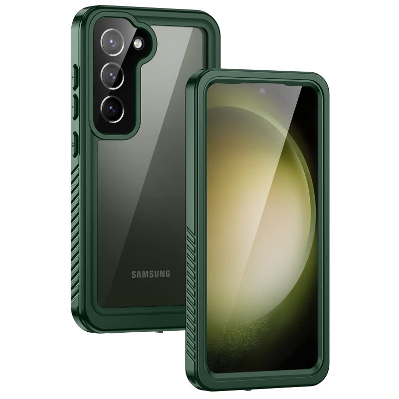 Lanhiem for Samsung Galaxy S23 Case (Not for S23 Plus), IP68 Waterproof Dustproof Case with Built-in Screen Protector, Heavy Duty Full Body Protective Cover for Galaxy S23 5G 6.1 Inch, Green/Clear - Image 1