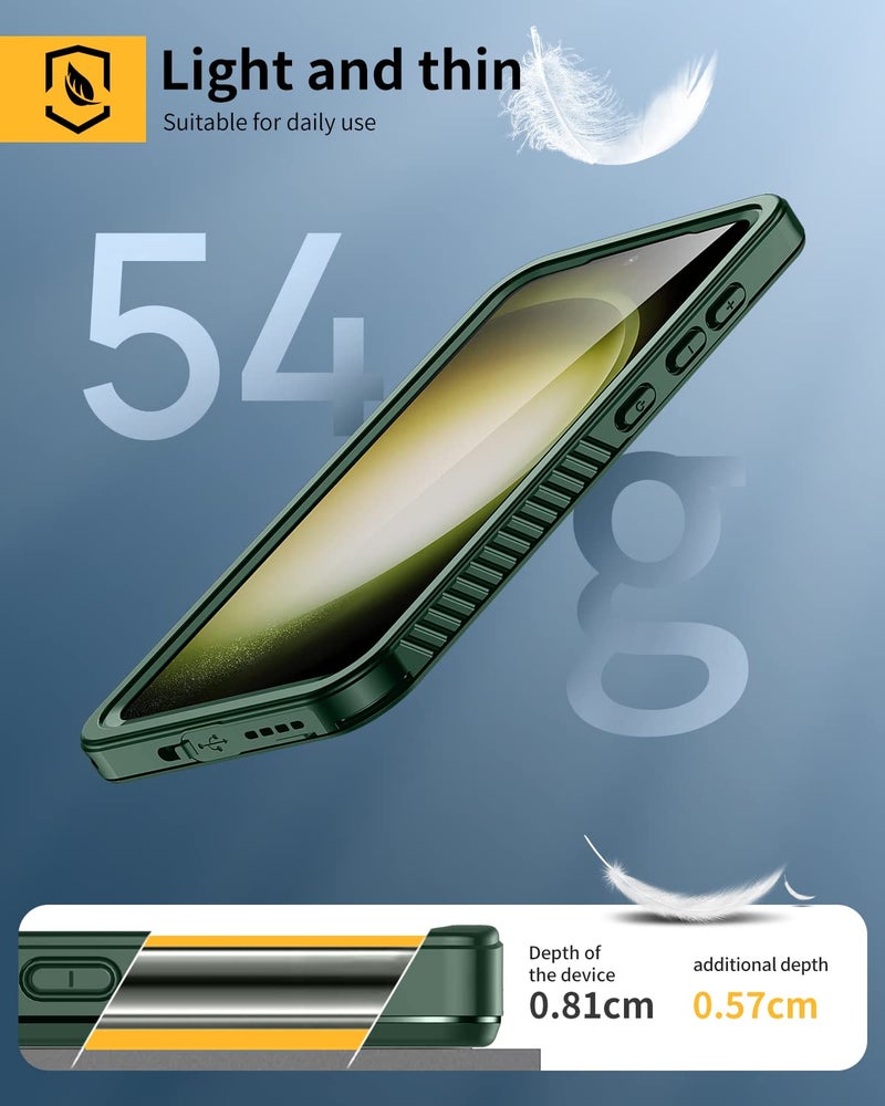 Lanhiem for Samsung Galaxy S23 Case (Not for S23 Plus), IP68 Waterproof Dustproof Case with Built-in Screen Protector, Heavy Duty Full Body Protective Cover for Galaxy S23 5G 6.1 Inch, Green/Clear - Image 4