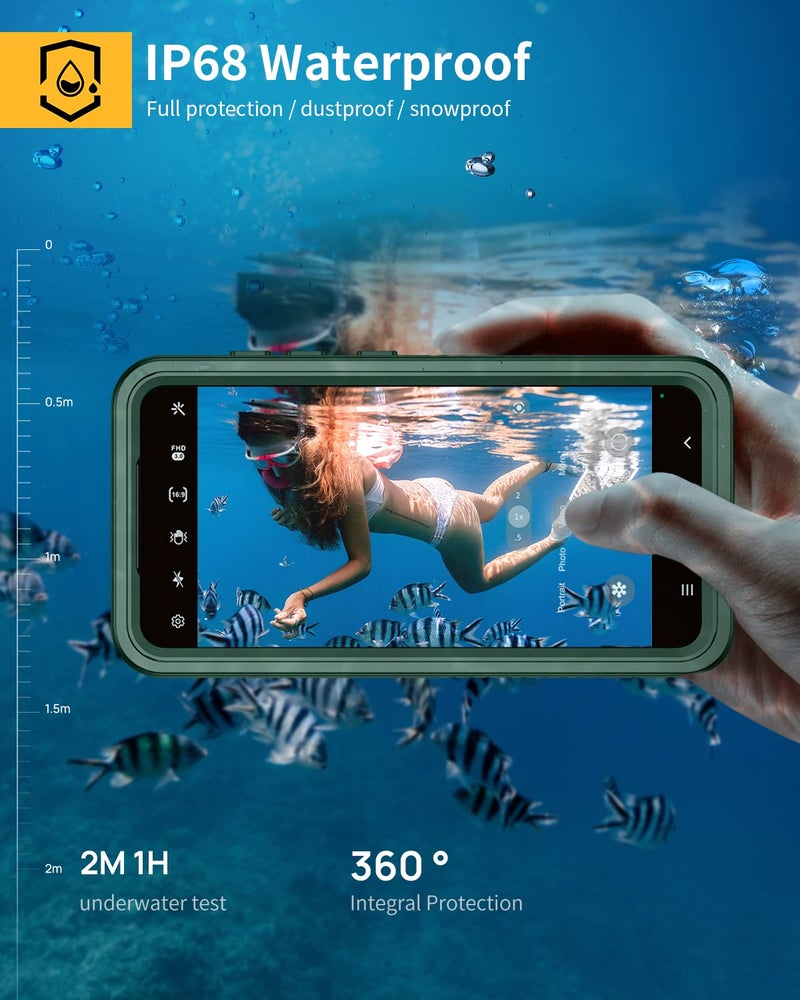 Lanhiem for Samsung Galaxy S23 Case (Not for S23 Plus), IP68 Waterproof Dustproof Case with Built-in Screen Protector, Heavy Duty Full Body Protective Cover for Galaxy S23 5G 6.1 Inch, Green/Clear - Image 2