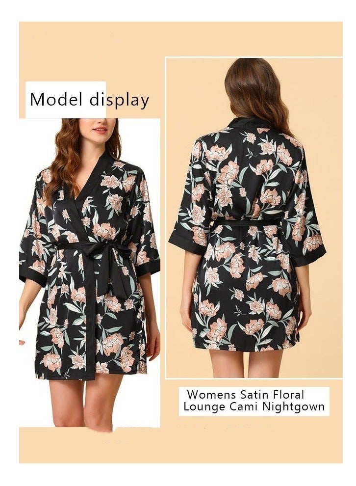 NIBEMINENT 5-Pack Women's Pajama Set Sling with Chest Pad Nightdress Sweet Sleepwear Home Wearing Clothes Suits Ladies Floral Printing Nightwear Lingerie Robe Underwear Shorts Summer Spring Black  - Image 3