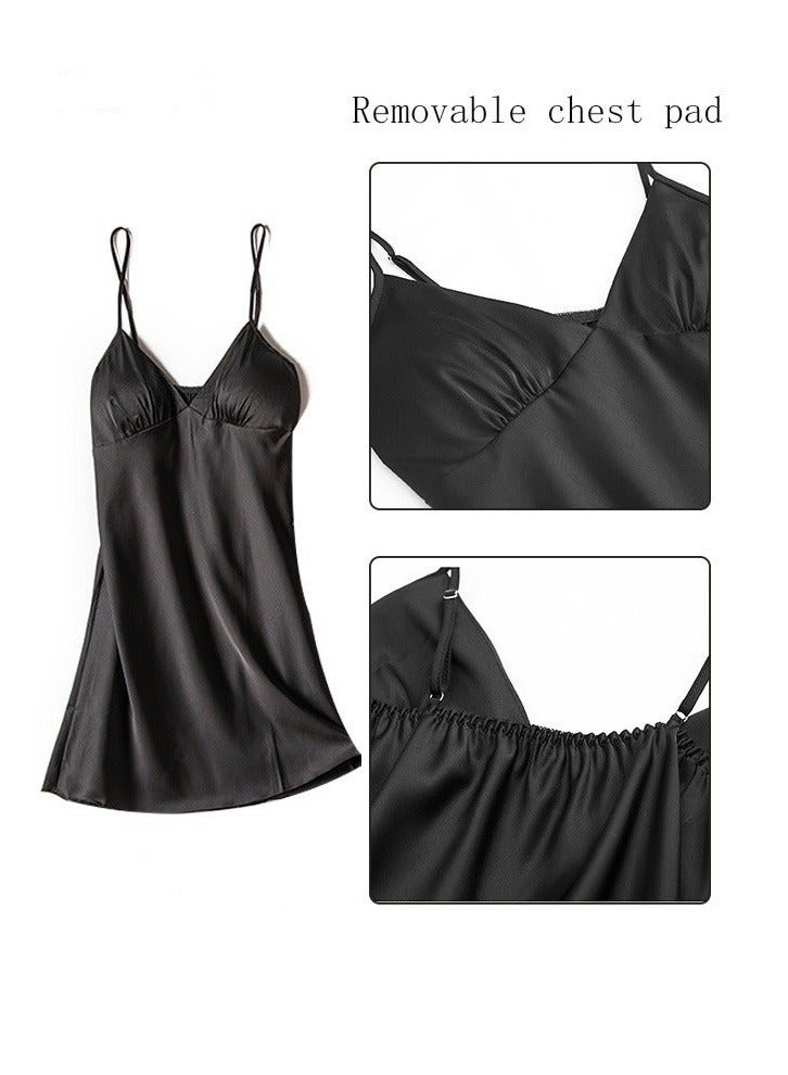 NIBEMINENT 5-Pack Women's Pajama Set Sling with Chest Pad Nightdress Sweet Sleepwear Home Wearing Clothes Suits Ladies Floral Printing Nightwear Lingerie Robe Underwear Shorts Summer Spring Black  - Image 5