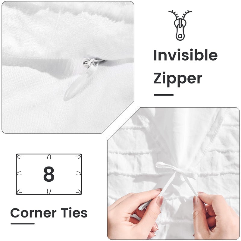 NEXHOME PRO Duvet Cover Queen Size, White 3 Pieces Boho Tufted Duvet Cover Set, Soft and Lightweight Microfiber Comforter Cover Set for All Season (White Queen, 90 x 90)-No Comforter - Image 4
