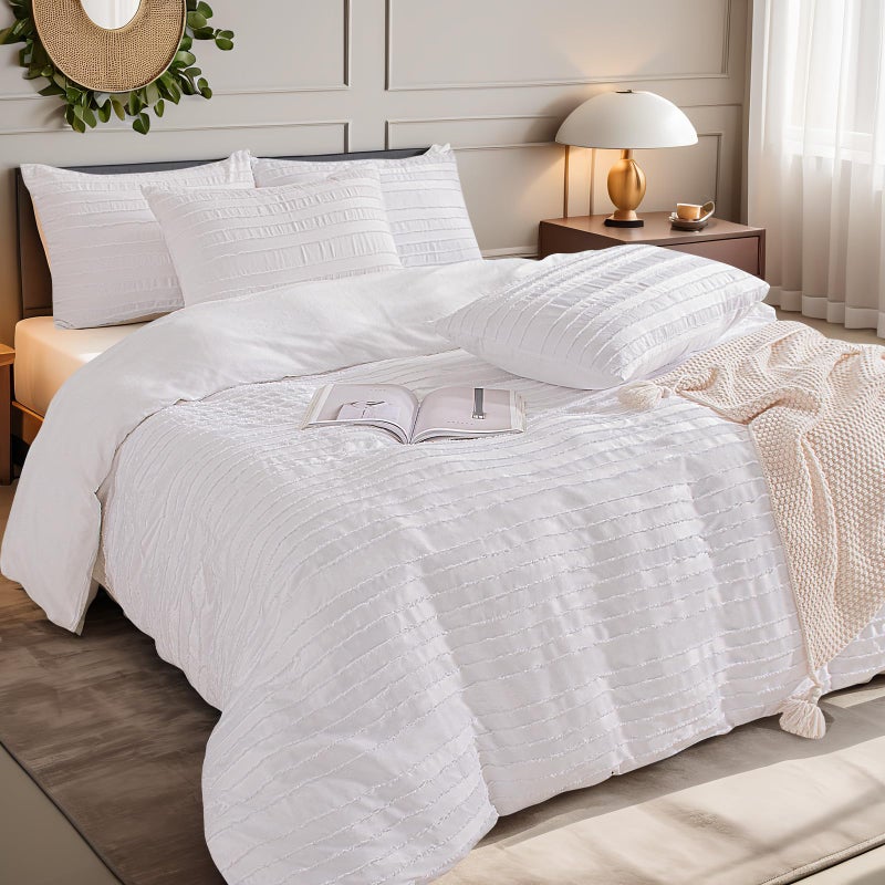 NEXHOME PRO Duvet Cover Queen Size, White 3 Pieces Boho Tufted Duvet Cover Set, Soft and Lightweight Microfiber Comforter Cover Set for All Season (White Queen, 90 x 90)-No Comforter - Image 2