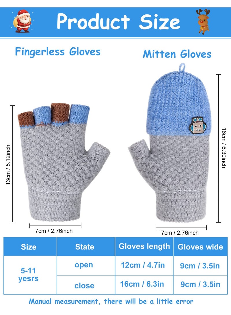 NajmStyle Kids Convertible Flip Top Toddler Gloves - Winter Warm Half Finger Mittens for 5-11 Years Old Boys and Girls - Image 2