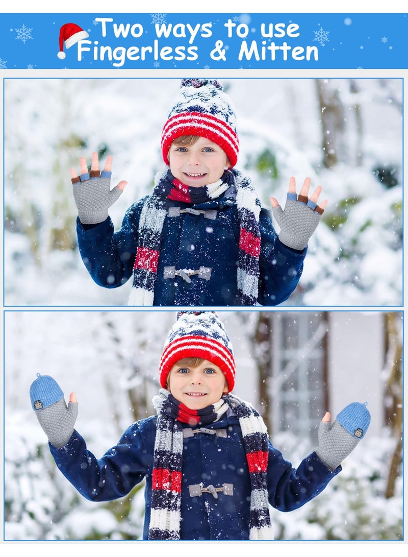 NajmStyle Kids Convertible Flip Top Toddler Gloves - Winter Warm Half Finger Mittens for 5-11 Years Old Boys and Girls - Image 5