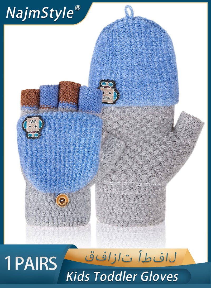 NajmStyle Kids Convertible Flip Top Toddler Gloves - Winter Warm Half Finger Mittens for 5-11 Years Old Boys and Girls - Image 1