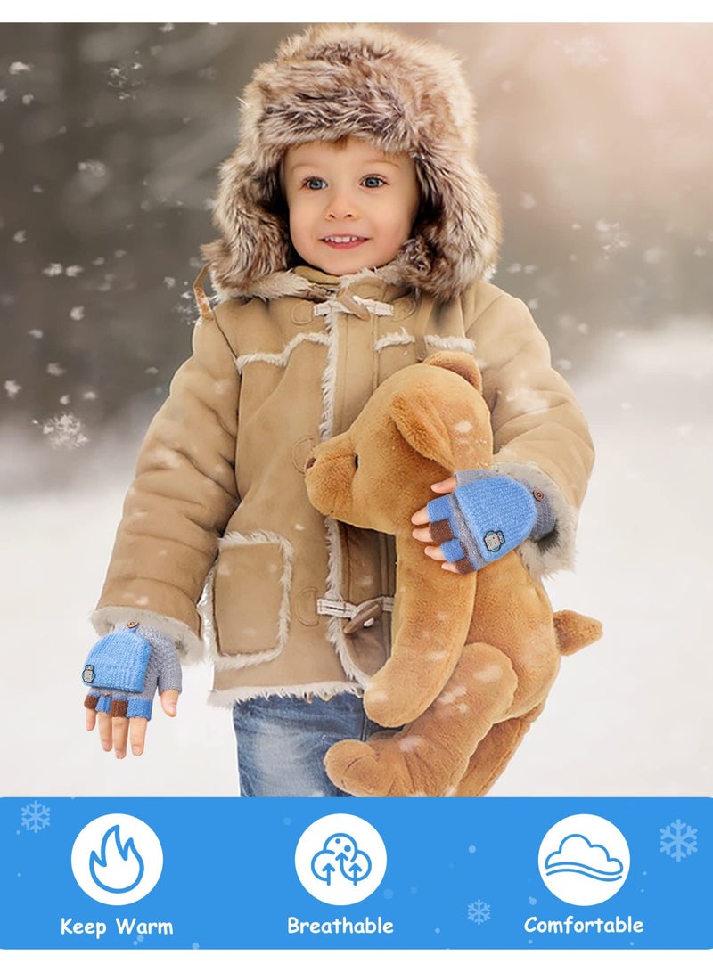 NajmStyle Kids Convertible Flip Top Toddler Gloves - Winter Warm Half Finger Mittens for 5-11 Years Old Boys and Girls - Image 4