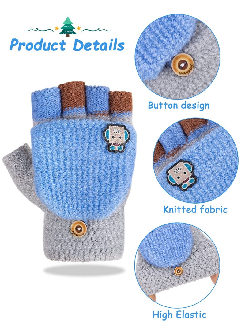 NajmStyle Kids Convertible Flip Top Toddler Gloves - Winter Warm Half Finger Mittens for 5-11 Years Old Boys and Girls - Image 3