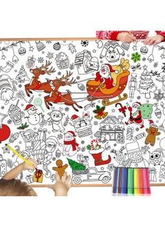 HOWAF Giant Christmas Coloring Poster With 24 Paint Pens, Jumbo Paper Coloring Banner Or Tablecloth For Kids Indoor Arts And Crafts Activity, Coloring Table Cover Banner For Christmas Party Supplies  - Image 1