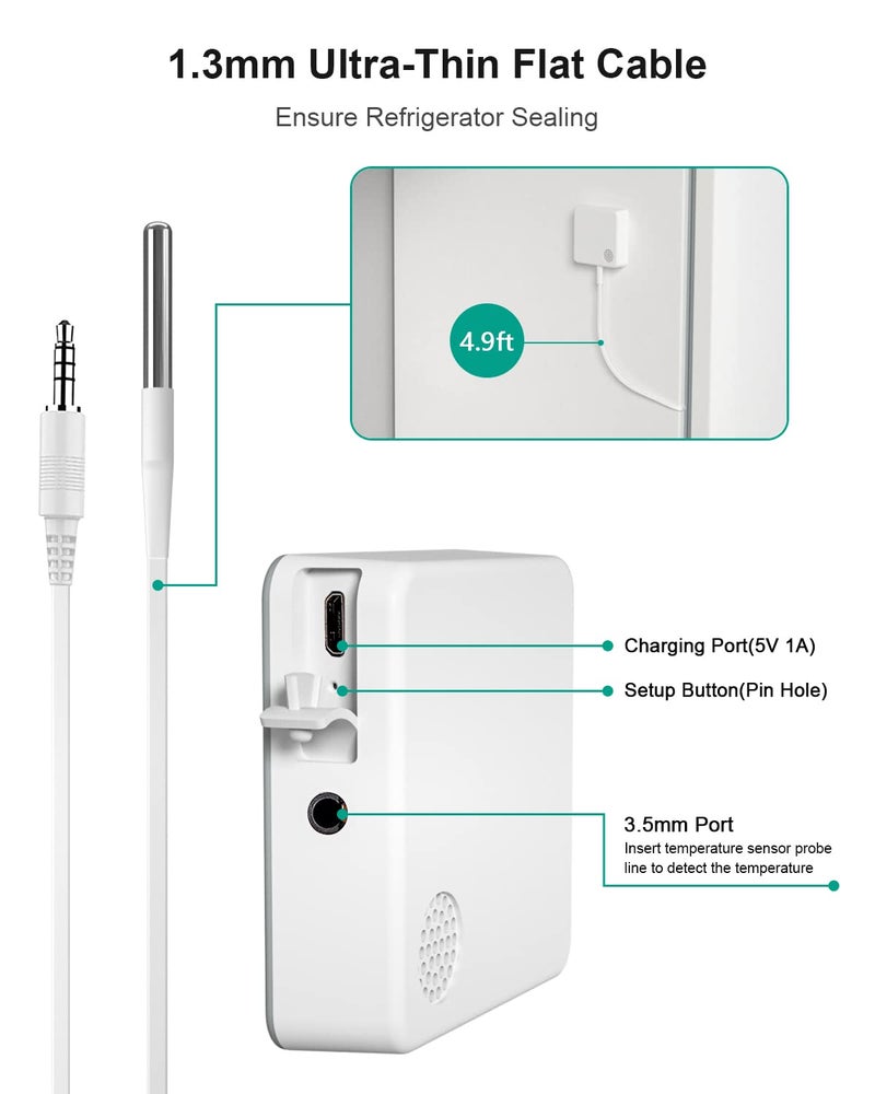 MOCREO WiFi Thermometer Freezer Alarm, Email Alert, App Notification, Data Record Export, No Subscription Fee, Remote Wireless Temperature Sensor for Refrigerator, Freezer, Hot Tub (2 Pack) - Image 4
