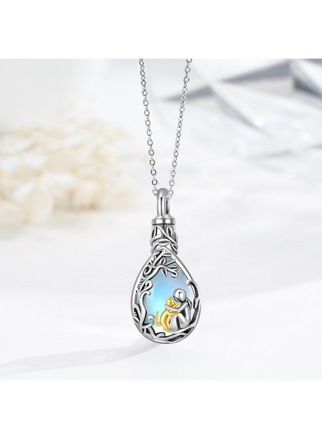 JUSTKIDSTOY Cat Urn Necklace for Ashes S925 Sterling Silver Moonstone Teardrop Pendant Necklace Pet Cremation Jewelry Keepsake Memorial Gifts for Women - Image 3