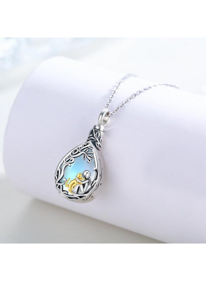 JUSTKIDSTOY Cat Urn Necklace for Ashes S925 Sterling Silver Moonstone Teardrop Pendant Necklace Pet Cremation Jewelry Keepsake Memorial Gifts for Women - Image 2