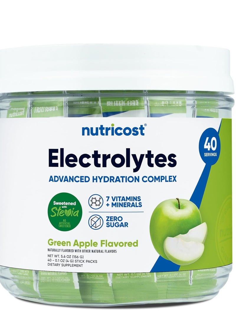 مُركّب إلكتروليتات بنكهة التفاح الأخضر، 40 عبوة، 40 حصة - Image 1