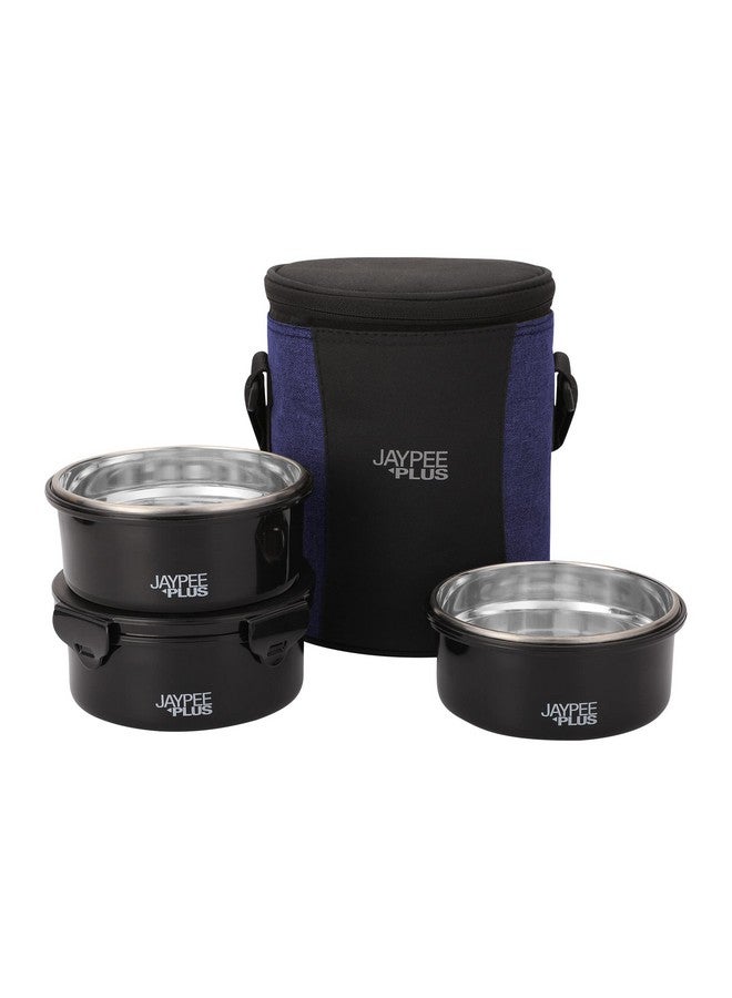 JAYPEE PLUS صندوق غداء مكتبي من الفولاذ المقاوم للصدأ Jaypee Plus Microplus سعة 400 مل | خالي من BPA وآمن للاستخدام في الميكروويف ومقاوم للتسرب مع 3 حاويات محكمة الإغلاق | يشمل حقيبة معزولة | مثالي للجامعة والمدرسة (أسود) - Image 1