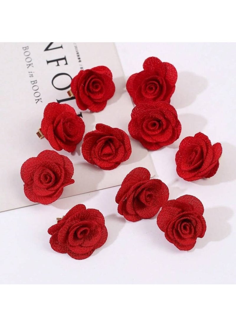 10 Pcs Hair Pins Adorned With Red Flowers, Suitable For All Ages And Occasions - Image 1