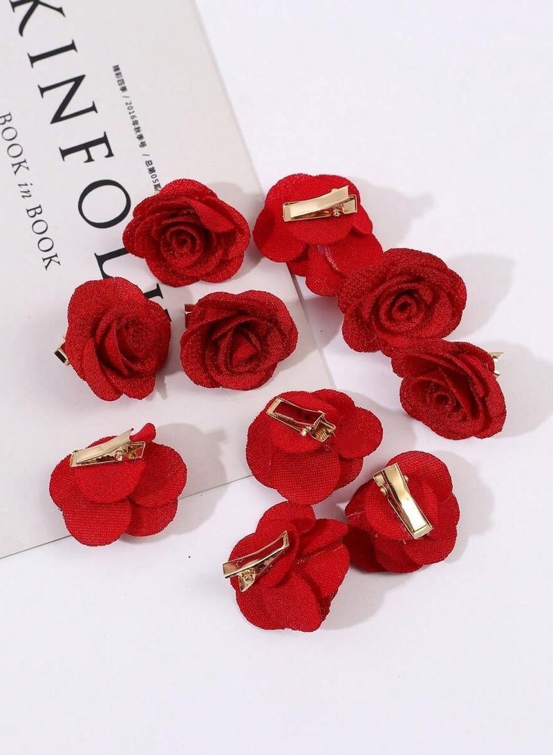 10 Pcs Hair Pins Adorned With Red Flowers, Suitable For All Ages And Occasions - Image 2