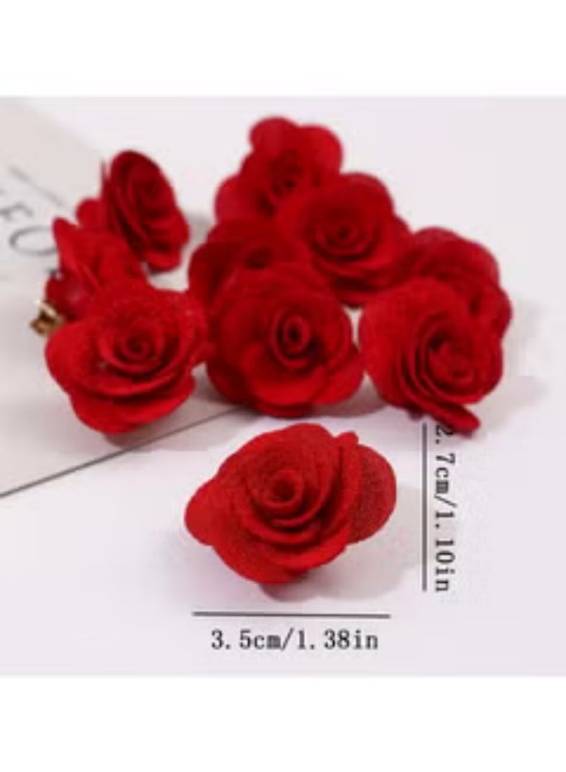 10 Pcs Hair Pins Adorned With Red Flowers, Suitable For All Ages And Occasions - Image 3