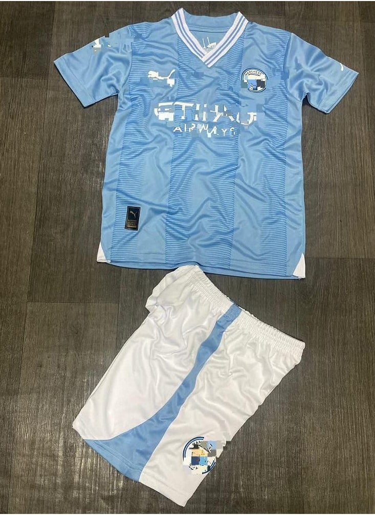Generic Boys' football kit, from high-quality materials, T-shirt and shorts, Light Blue 