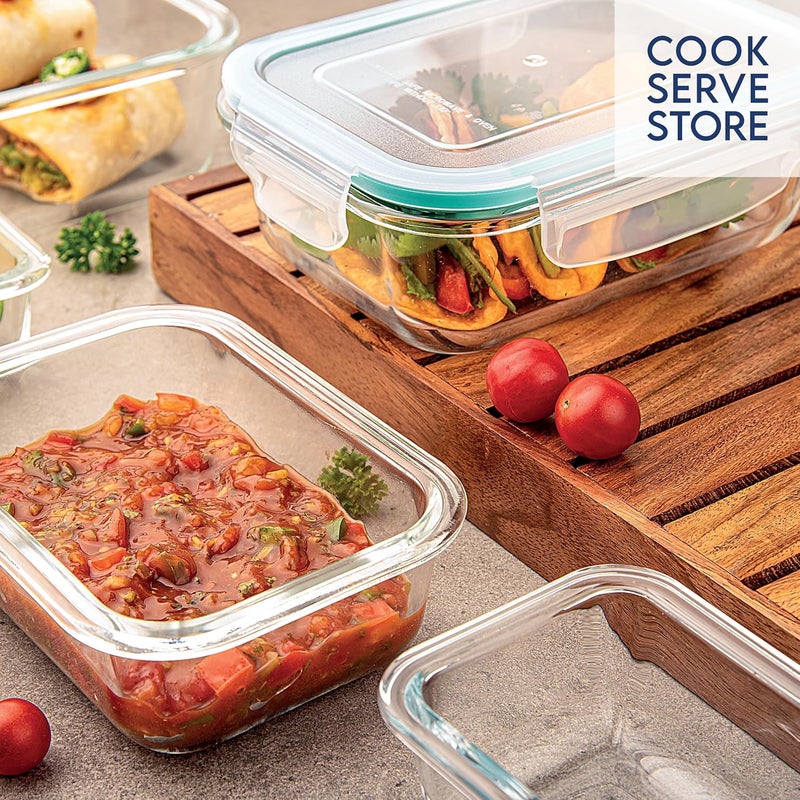 La Opala Cook Serve Store 100% Borosilicate Glass Storage Container | Clip N Store with Air-Tight Snap Lid | Rectangle 1.05 L | Microwave & Oven Proof | Dishwasher & Freezer Proof | Transparent - Image 3