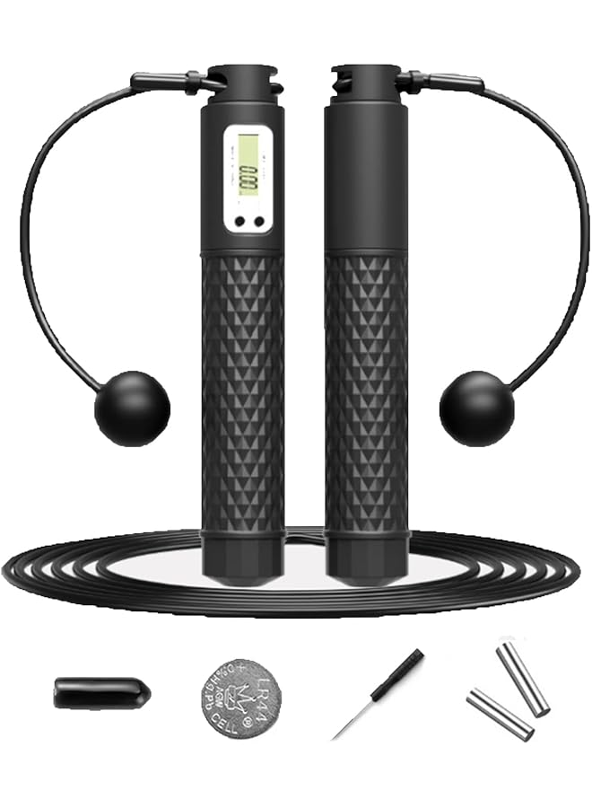 Jump Rope,Weighted with Counter Smart,Weight Loss Digital Fitness Skipping Rope with Adjustable Cordless Modes,Weighted 2 In 1 with Cordless Jump Ball and Adjustable Steel Rope.