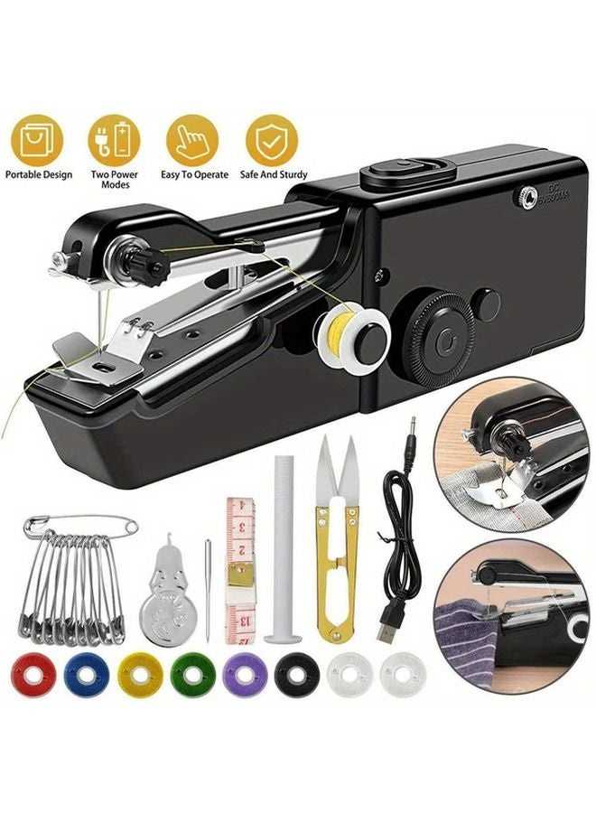 Portable Mini Sewing Machine USB Powered Cordless Hand Held Black For Family Travel - Image 2