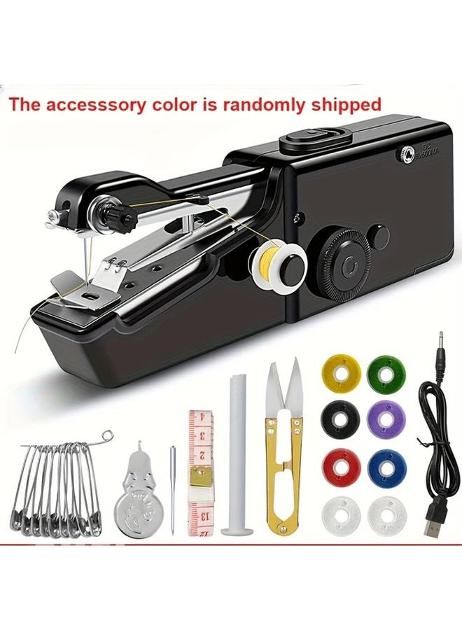 Portable Mini Sewing Machine USB Powered Cordless Hand Held Black For Family Travel - Image 1
