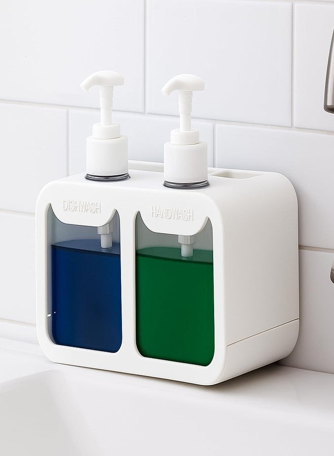 BENAVJI Liquid Soap Dispenser, 300ml, Multipurpose Refillable Plastic Pump for Hand Wash, Dish Wash, Shampoo, Kitchen, Bathroom, and Household Use (1, Twin White) - Image 1