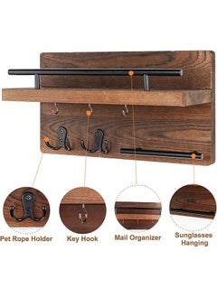 LENND Key Holder for Wall Decorative with 5 Key Hooks, Wall Mounted Key Hangers for Wall with Mail Key Rack, Wooden Mail Organizer with Shelf, Rustic Home Decor for Entryway Mudroom Hallway Office  - Image 4