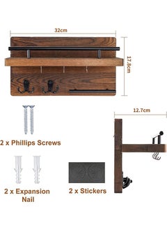 LENND Key Holder for Wall Decorative with 5 Key Hooks, Wall Mounted Key Hangers for Wall with Mail Key Rack, Wooden Mail Organizer with Shelf, Rustic Home Decor for Entryway Mudroom Hallway Office  - Image 5