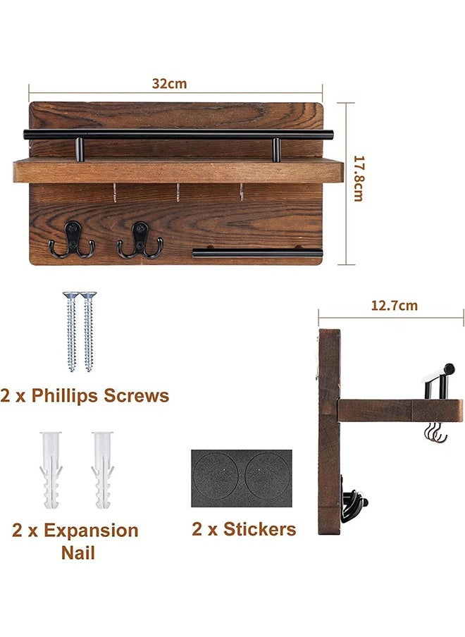 LENND Key Holder for Wall Decorative with 5 Key Hooks, Wall Mounted Key Hangers for Wall with Mail Key Rack, Wooden Mail Organizer with Shelf, Rustic Home Decor for Entryway Mudroom Hallway Office  - Image 5