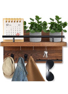 LENND Key Holder for Wall Decorative with 5 Key Hooks, Wall Mounted Key Hangers for Wall with Mail Key Rack, Wooden Mail Organizer with Shelf, Rustic Home Decor for Entryway Mudroom Hallway Office  - Image 2