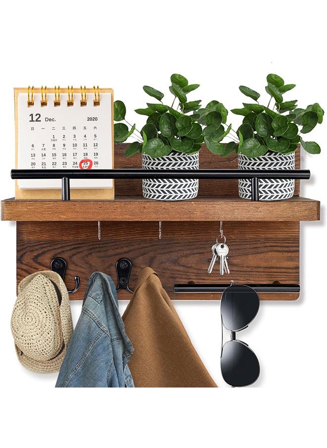 LENND Key Holder for Wall Decorative with 5 Key Hooks, Wall Mounted Key Hangers for Wall with Mail Key Rack, Wooden Mail Organizer with Shelf, Rustic Home Decor for Entryway Mudroom Hallway Office  - Image 2