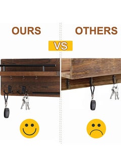 LENND Key Holder for Wall Decorative with 5 Key Hooks, Wall Mounted Key Hangers for Wall with Mail Key Rack, Wooden Mail Organizer with Shelf, Rustic Home Decor for Entryway Mudroom Hallway Office  - Image 3