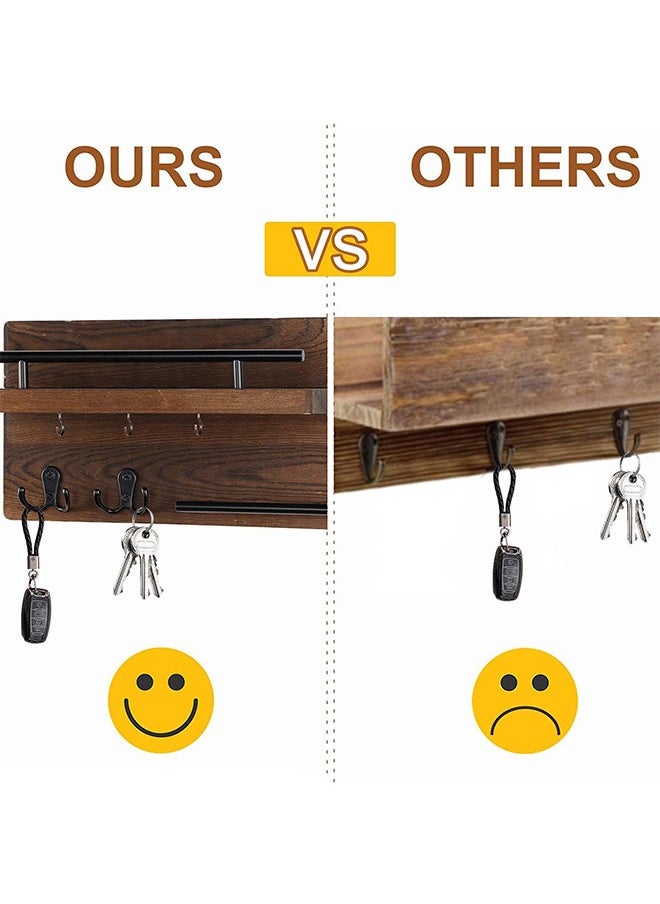 LENND Key Holder for Wall Decorative with 5 Key Hooks, Wall Mounted Key Hangers for Wall with Mail Key Rack, Wooden Mail Organizer with Shelf, Rustic Home Decor for Entryway Mudroom Hallway Office  - Image 3