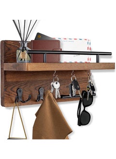 LENND Key Holder for Wall Decorative with 5 Key Hooks, Wall Mounted Key Hangers for Wall with Mail Key Rack, Wooden Mail Organizer with Shelf, Rustic Home Decor for Entryway Mudroom Hallway Office  - Image 1