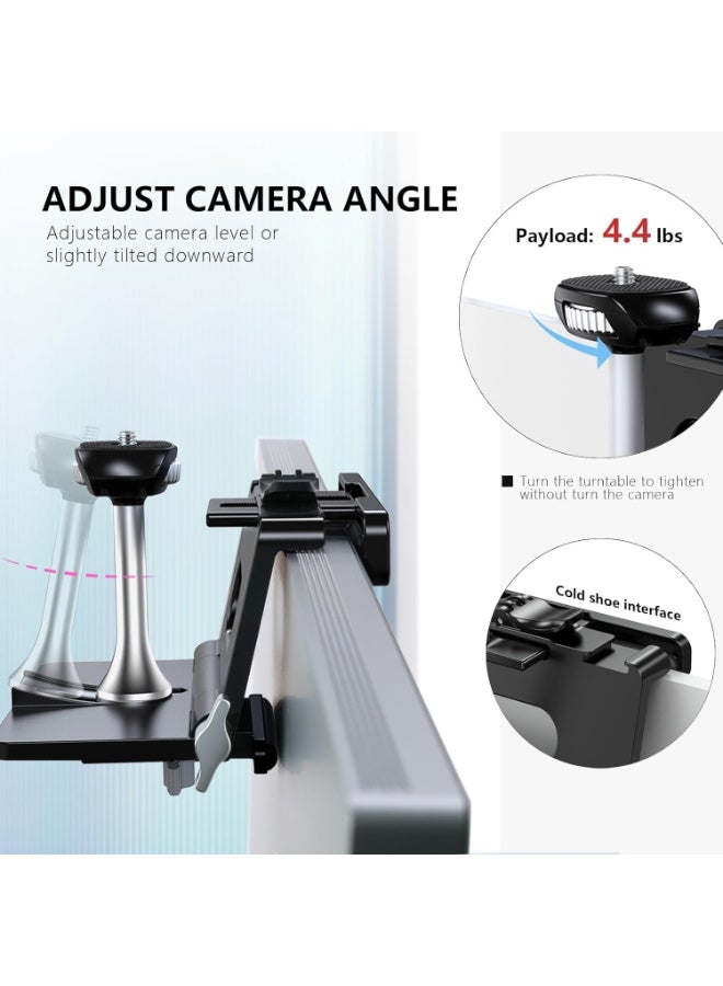 RAUBAY CM02 Monitor Top Camera Mount (Upgraded Version) – Hanging Webcam Clamp, Fits Curved Monitors Up To 1.4", 1/4" Screw Mount, For Live Stream, Video Conferencing & Content Creation. - Image 4