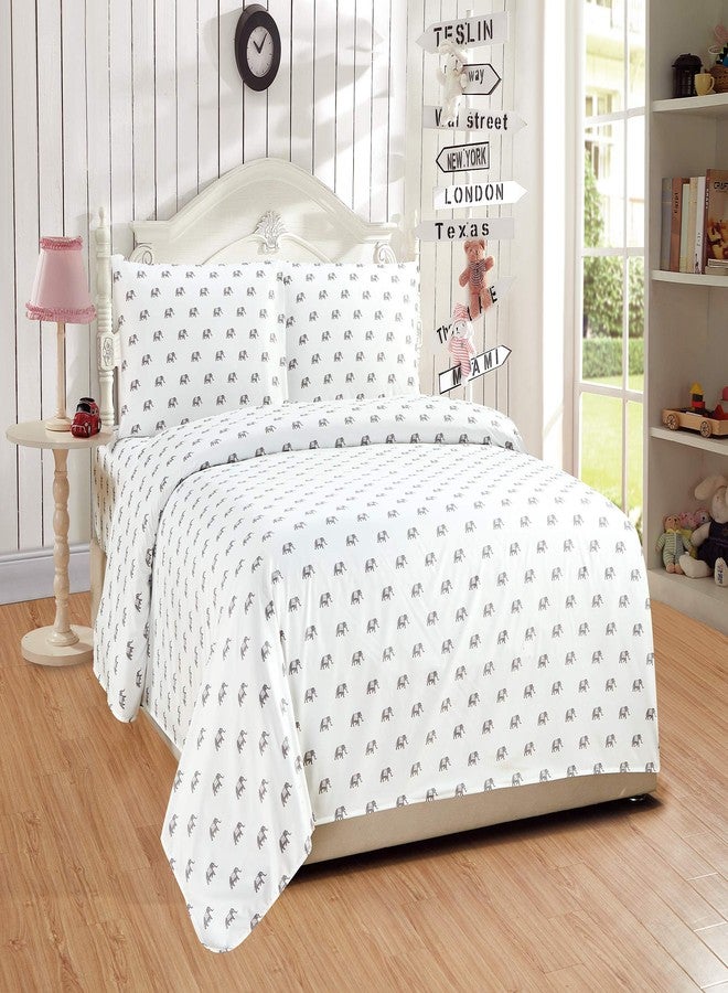 Linen Plus Sheet Set Elephant Grey/White Elephants Flat Sheet Fitted Sheet and Pillow Case Twin Size New - Image 2