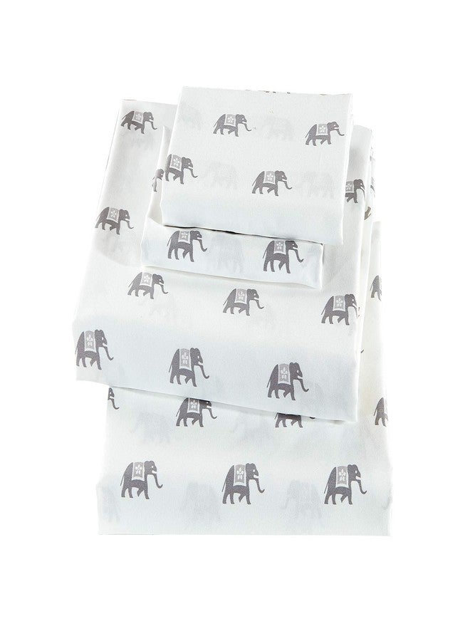 Linen Plus Sheet Set Elephant Grey/White Elephants Flat Sheet Fitted Sheet and Pillow Case Twin Size New - Image 1