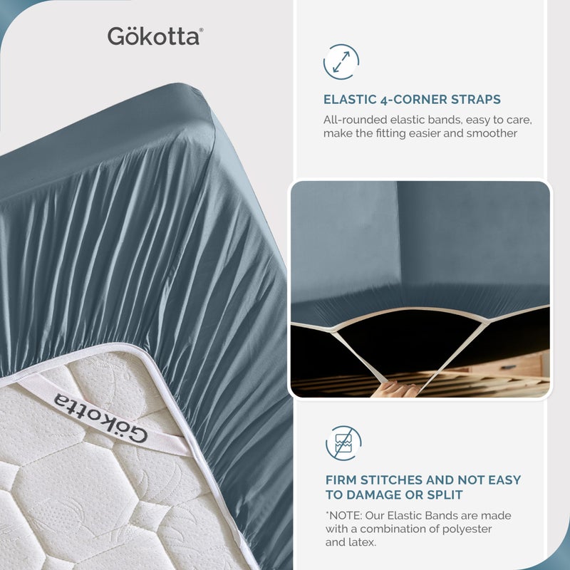 GOKOTTA Split King Size Bed Sheets 5 Piece Set  100% Rayon Derived from Bamboo  Cooling for Hot Sleepers-Breathable Soft Sheets  Deep Pocket 16"" Fitted Sheet with Elastic Corner Straps  Blue - Image 4